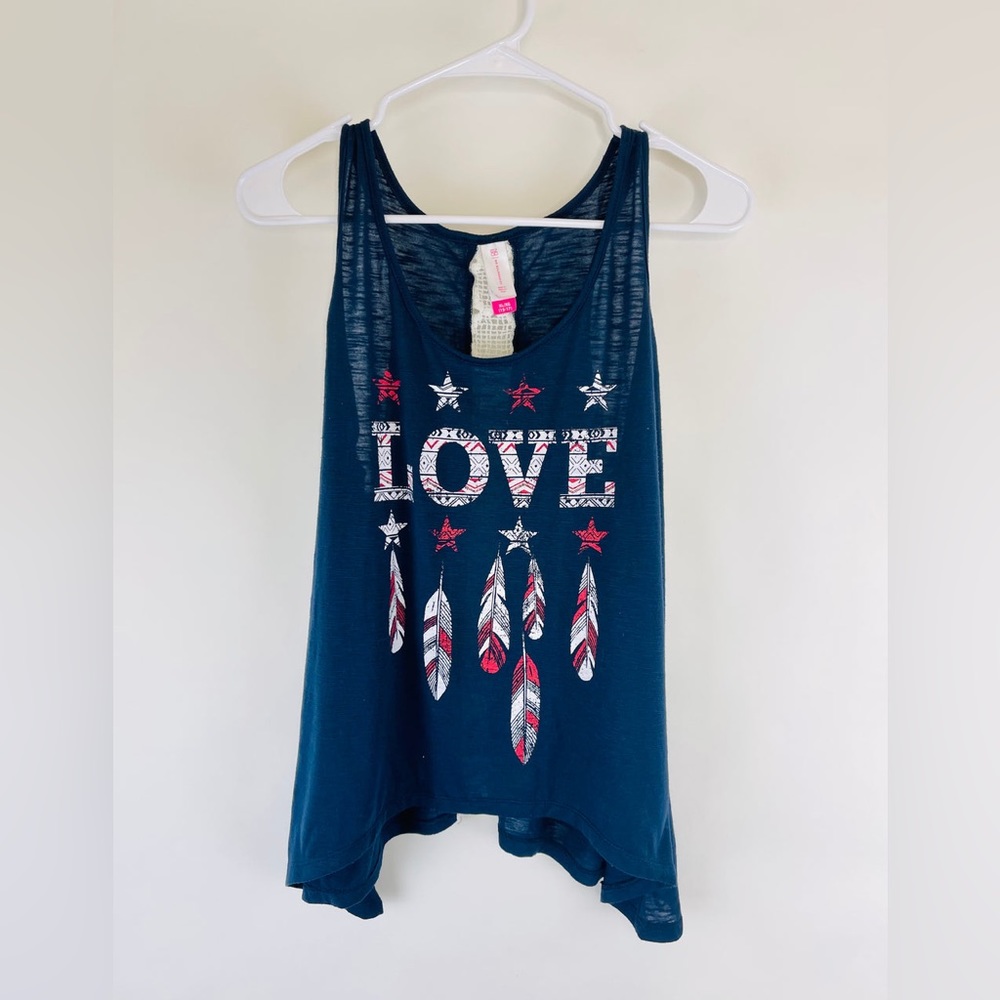 Love" Patriotic Tribal Tank Crochet Back Accent Fourth of July Top